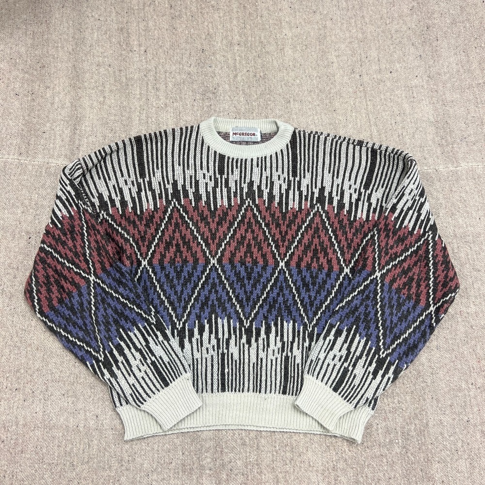 Vintage McGregor Sweater Mens‎ XL White 1980s Argyle Striped